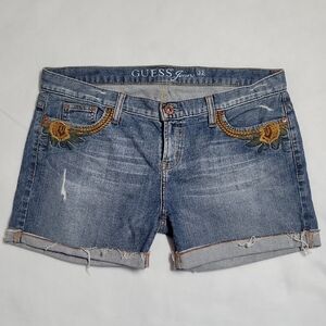 GUESS Jeans Embroidered Blue Denim Shorts 32